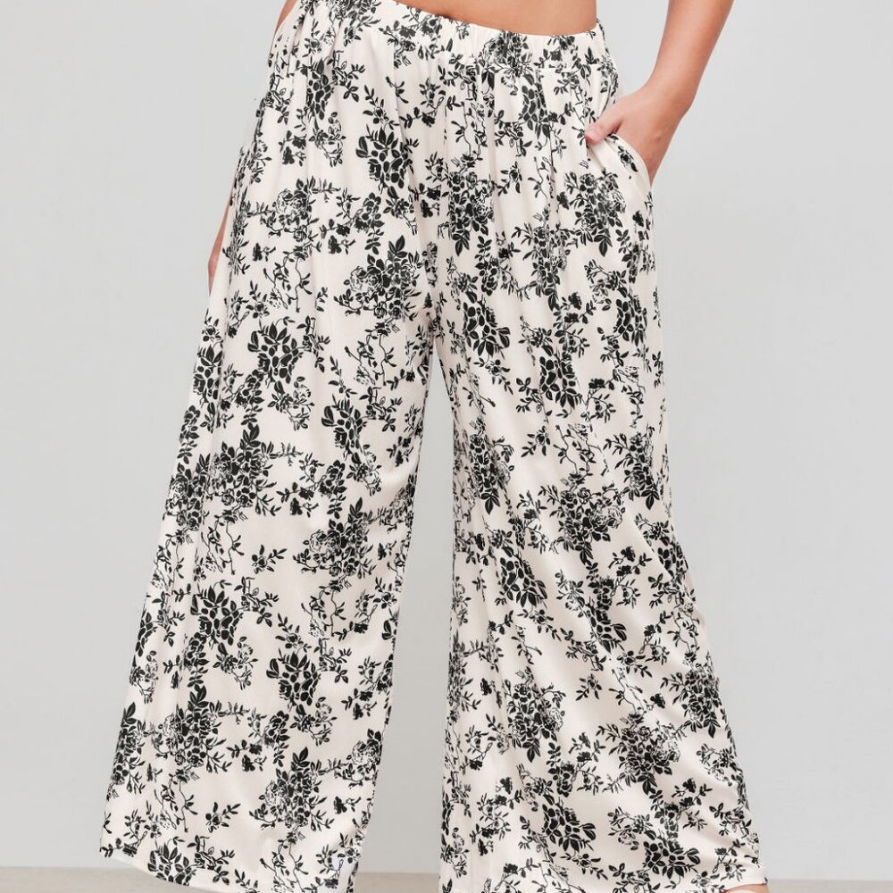 3XL Cider - Solid Elastic Waist Pocket Wide Leg Pants Curve & Plus